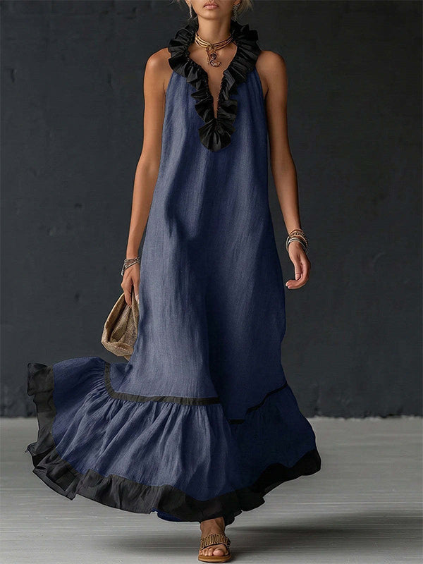 Ruffle Contrast Sleeveless Dress