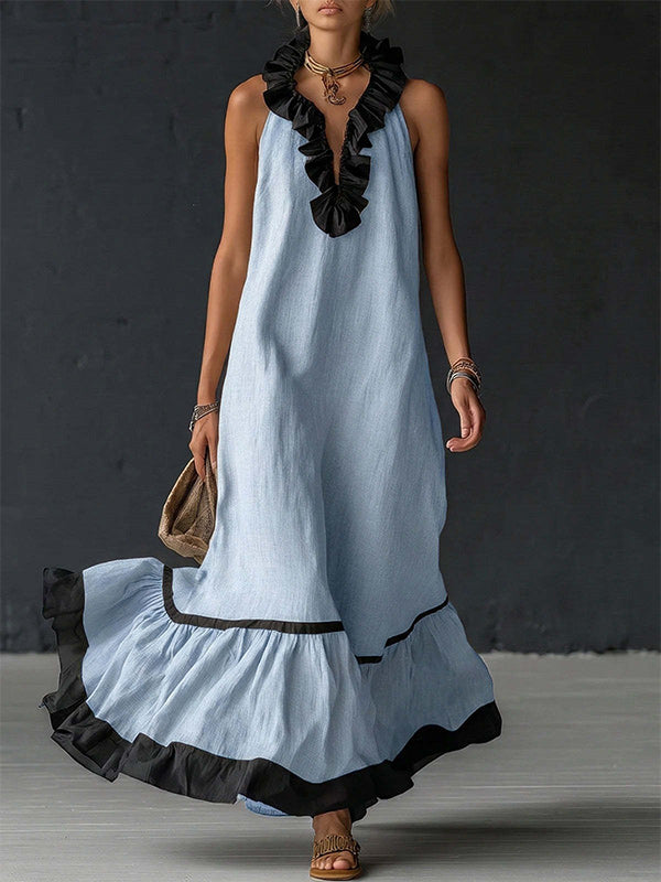 Ruffle Contrast Sleeveless Dress