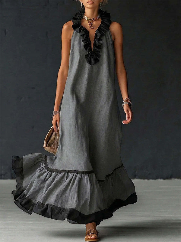 Ruffle Contrast Sleeveless Dress