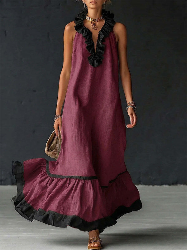Ruffle Contrast Sleeveless Dress
