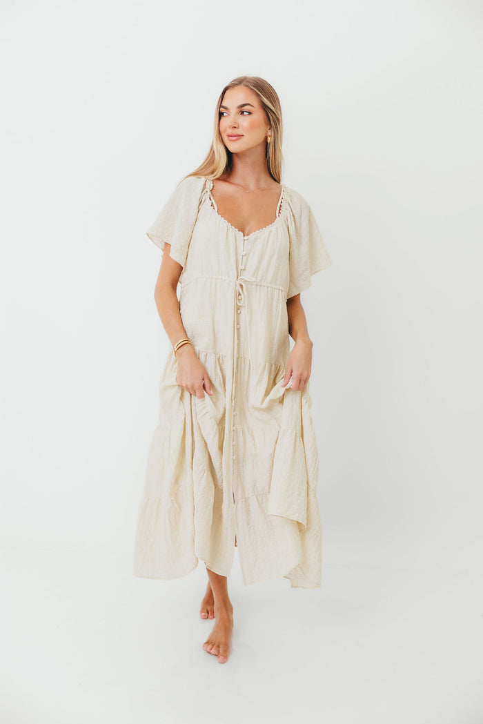 Rumi Woven Sweetheart Maxi Dress in Natural - Bump Friendly - Detachable Liner