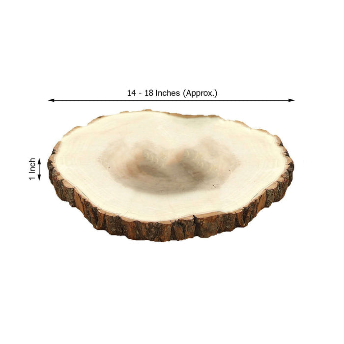 Natural wood slice platter, 14-18 inches in diameter, rustic decor piece.