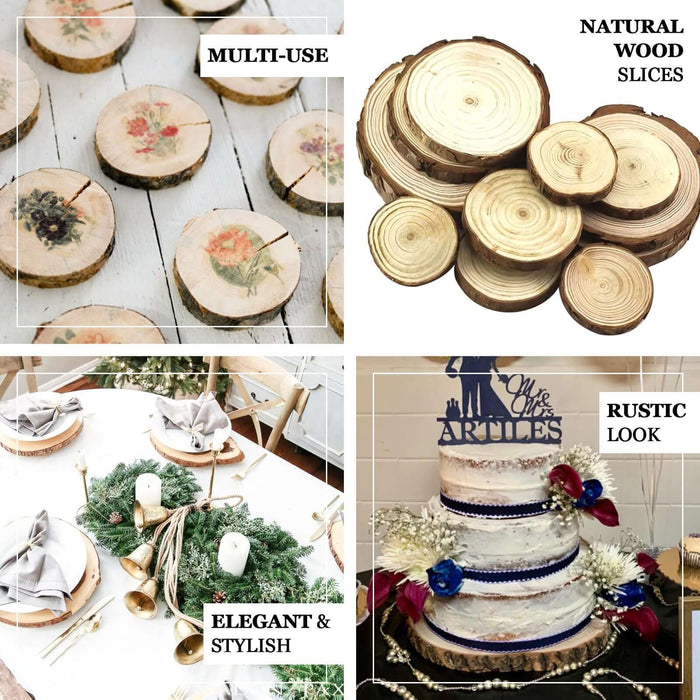 Natural wood slices for crafting and decoration, showcasing a rustic look.