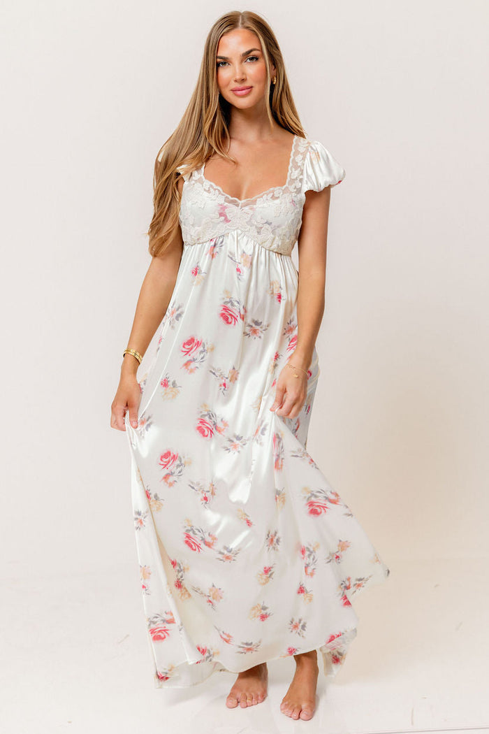 Ryan Lace Bodice Cutout Maxi Dress in Cream Floral - Bump Friendly