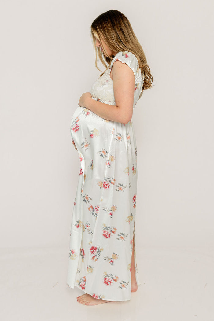 Ryan Lace Bodice Cutout Maxi Dress in Cream Floral - Bump Friendly