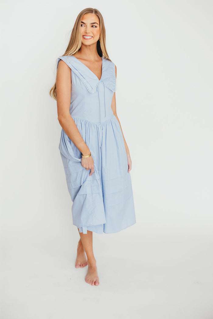 Sailor 100% Cotton Collared Midi Dress in Blue *Final Sale*