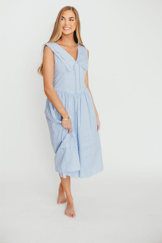 Sailor 100% Cotton Collared Midi Dress in Blue *Final Sale*