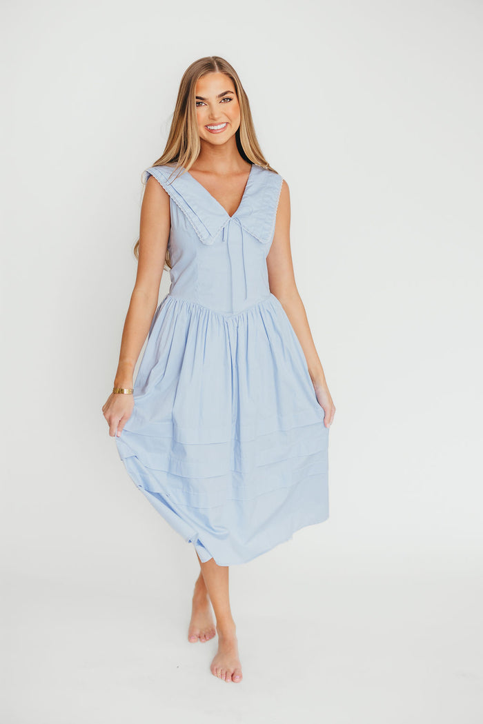 Sailor 100% Cotton Collared Midi Dress in Blue *Final Sale*