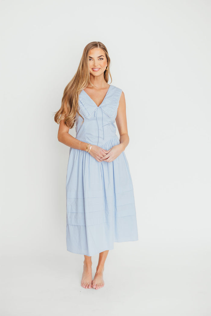 Sailor 100% Cotton Collared Midi Dress in Blue *Final Sale*