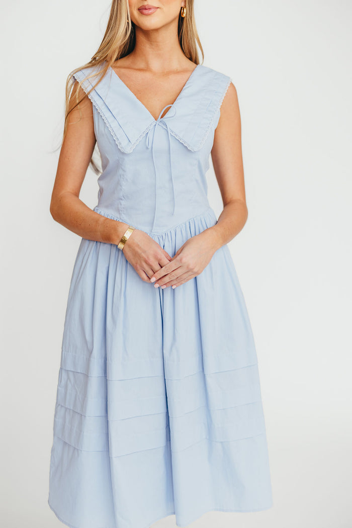 Sailor 100% Cotton Collared Midi Dress in Blue *Final Sale*