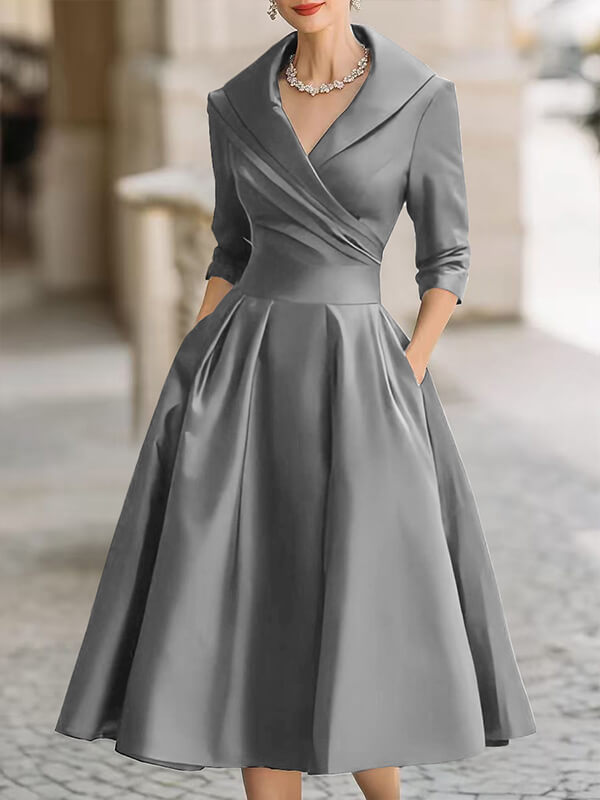 Satin V-Neck Midi Dress