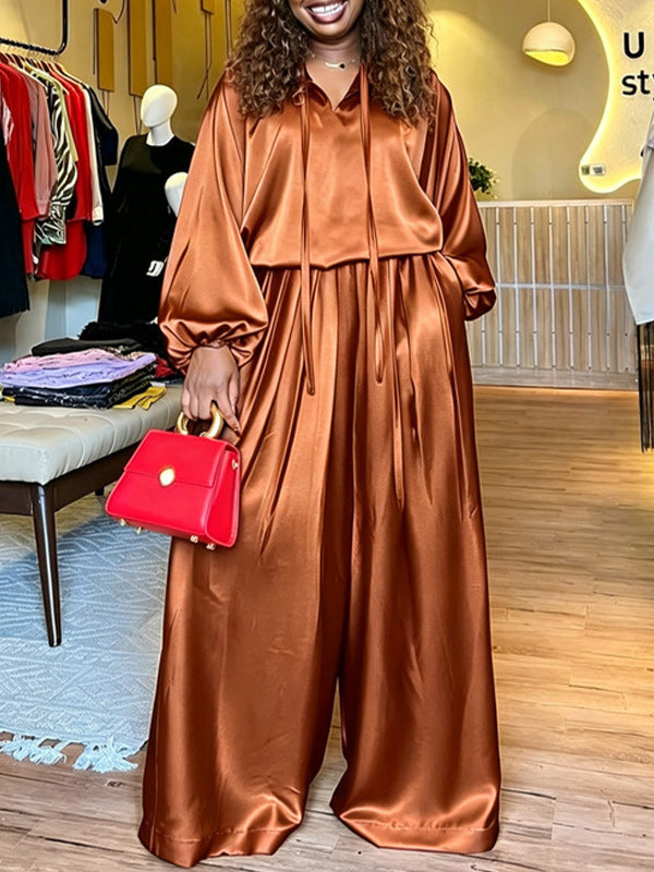Satin Wide-Leg Pants Set