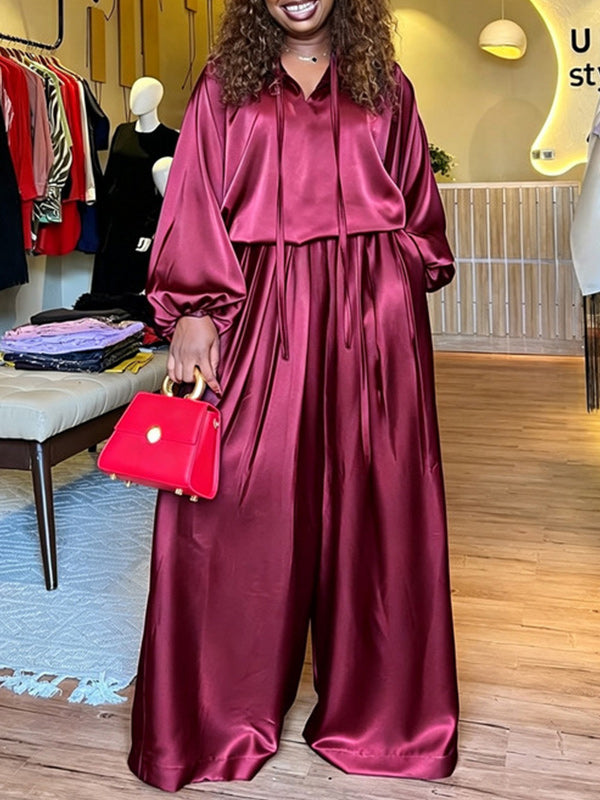 Satin Wide-Leg Pants Set