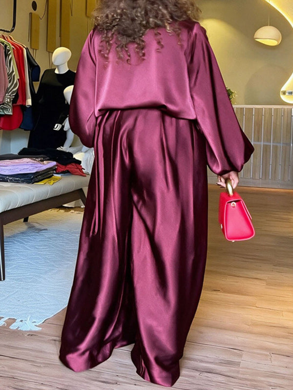 Satin Wide-Leg Pants Set