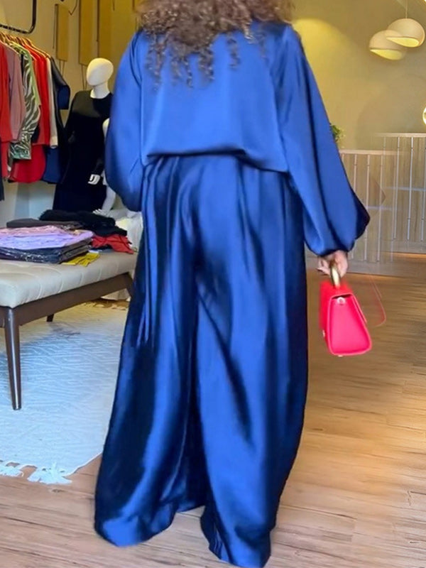 Satin Wide-Leg Pants Set