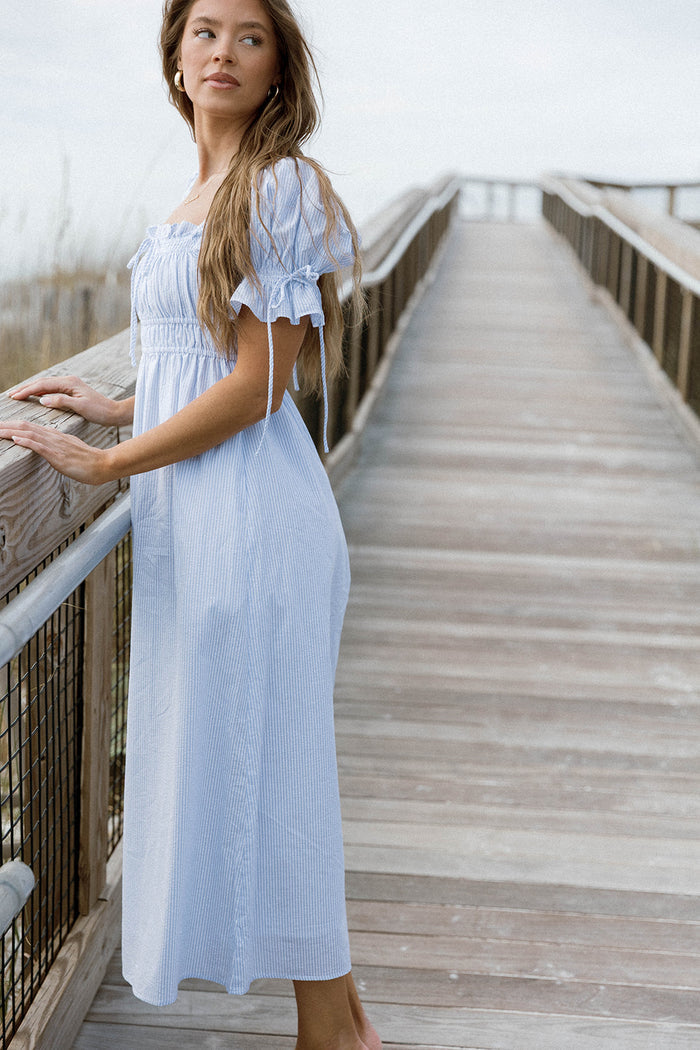 Savanna 100% Cotton Maxi Dress in Light Blue Stripe - Bump Friendly & Inclusive Sizing (Restocking Jan 2027)