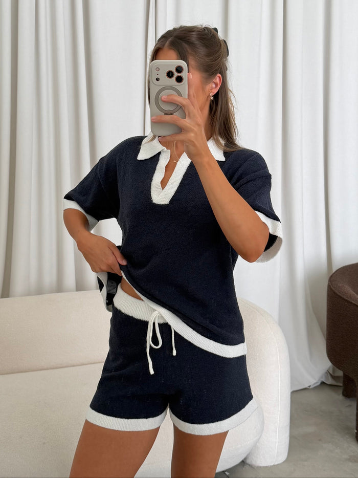 Sawyer Contrast Edge Knit Set in Navy