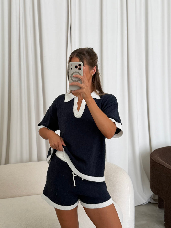 Sawyer Contrast Edge Knit Set in Navy