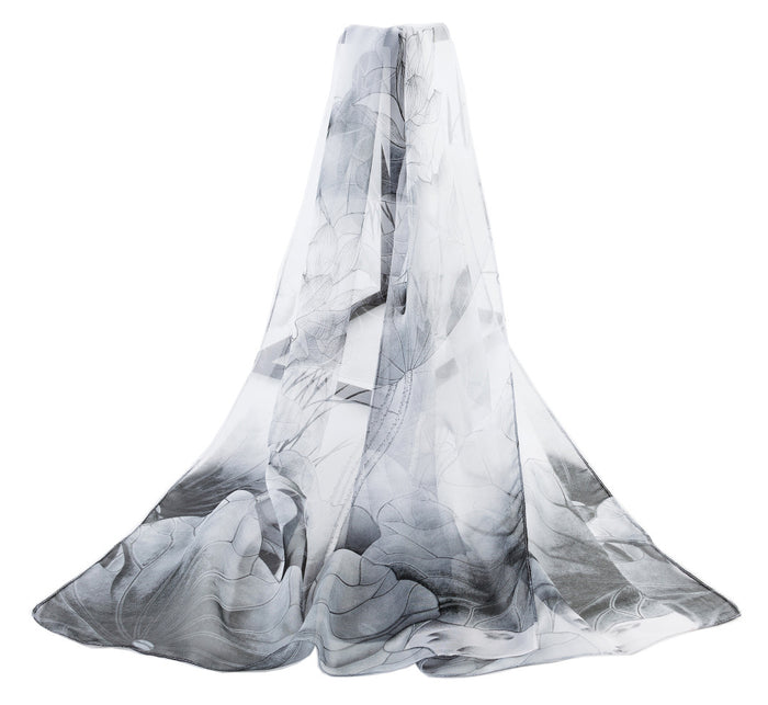 SC-Chiffon Lotus White & Black | Chiffon Scarf