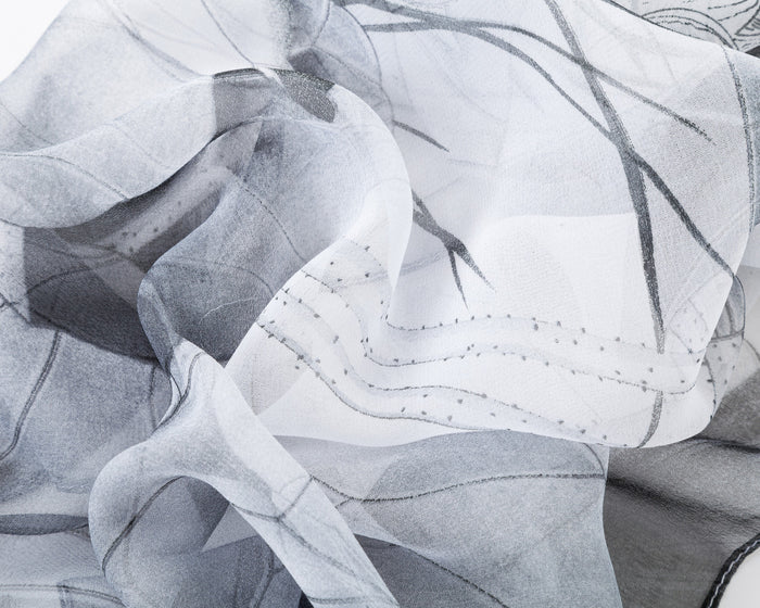 SC-Chiffon Lotus White & Black | Chiffon Scarf