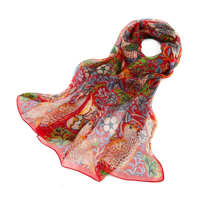 SC-SILK-WM-STRD | 100% Pure Silk William Morris Strawberry Thief Red Art Scarf