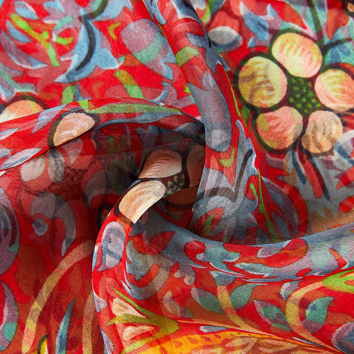 SC-SILK-WM-STRD | 100% Pure Silk William Morris Strawberry Thief Red Art Scarf