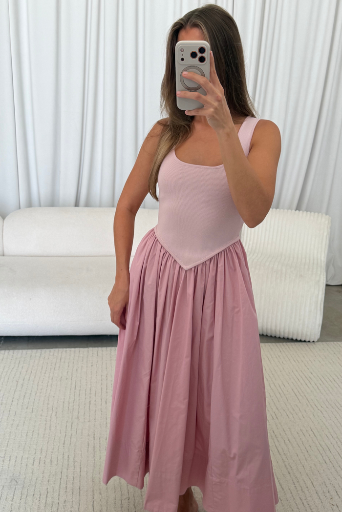 Selah Midi Dress in Dusty Rose