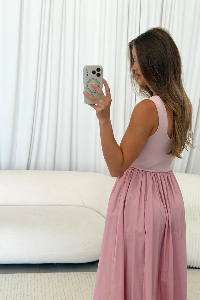 Selah Midi Dress in Dusty Rose