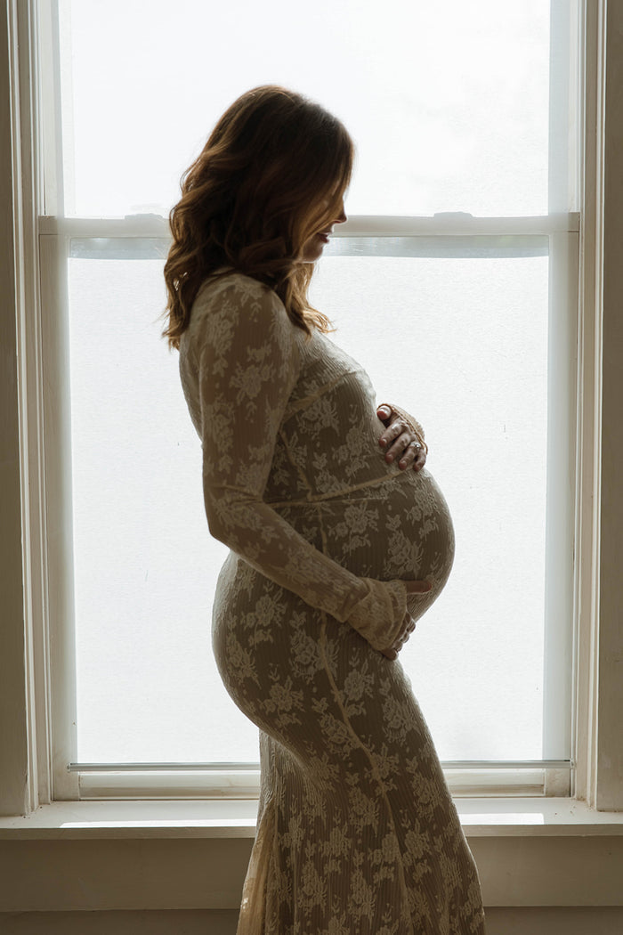 Seraphine Lace Maxi Dress in Cream - Inclusive Sizing & Bump Friendly (Size Up for Bump)