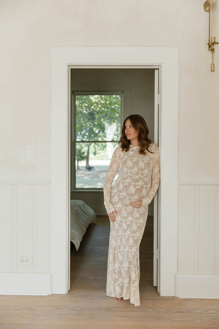Seraphine Lace Maxi Dress in Cream - Inclusive Sizing & Bump Friendly (Size Up for Bump)