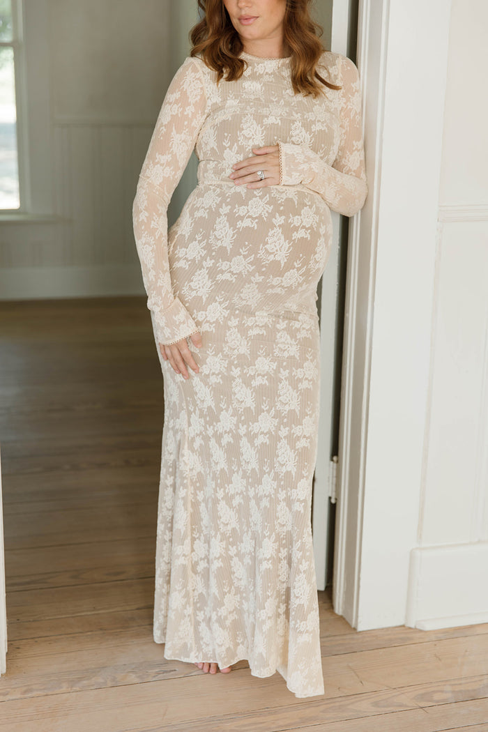 Seraphine Lace Maxi Dress in Cream - Inclusive Sizing & Bump Friendly (Size Up for Bump)
