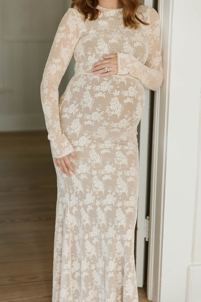 Seraphine Lace Maxi Dress in Cream - Inclusive Sizing & Bump Friendly (Size Up for Bump)