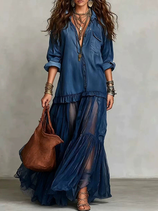 Sheer-Combo Button-Front Dress
