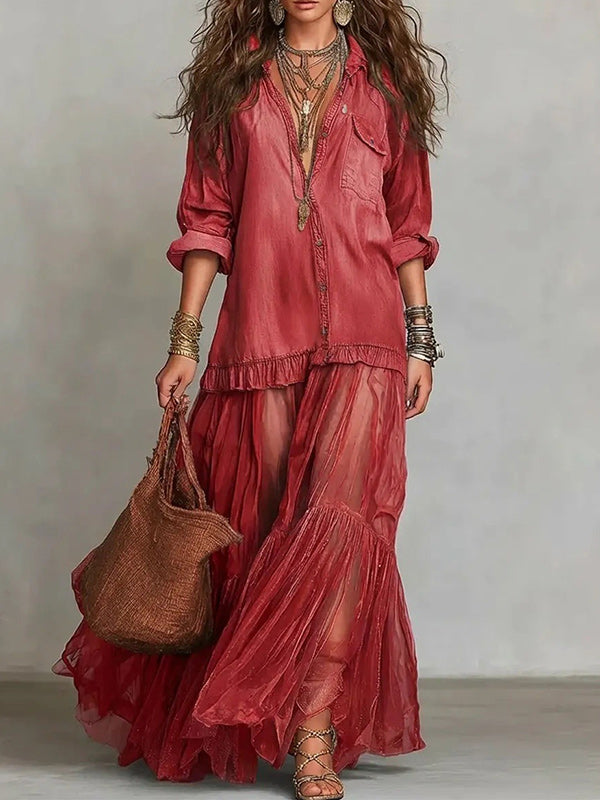 Sheer-Combo Button-Front Dress