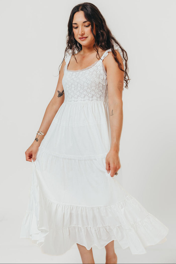 Shiloh 100% Cotton Ruffle Tiered Maxi Dress in White *Final Sale*