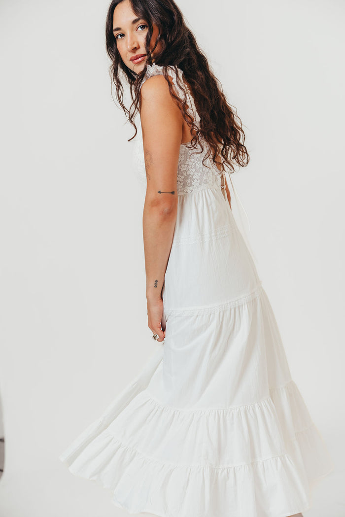 Shiloh 100% Cotton Ruffle Tiered Maxi Dress in White *Final Sale*