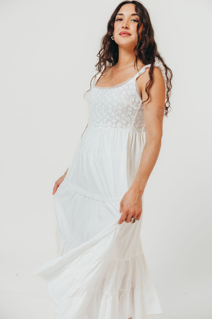 Shiloh 100% Cotton Ruffle Tiered Maxi Dress in White *Final Sale*