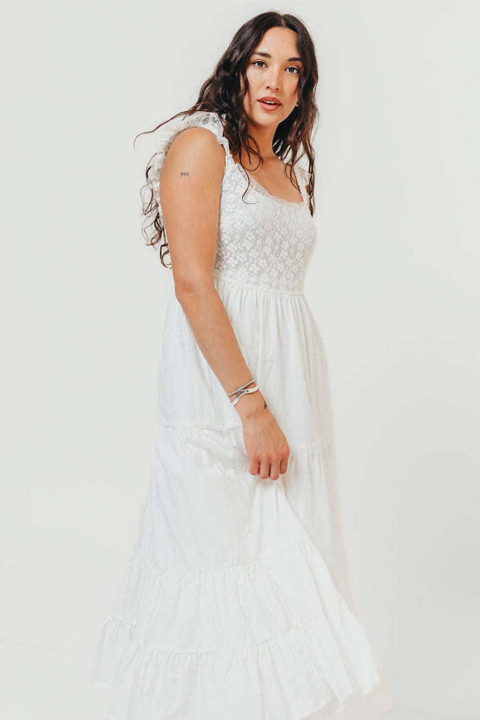 Shiloh 100% Cotton Ruffle Tiered Maxi Dress in White *Final Sale*