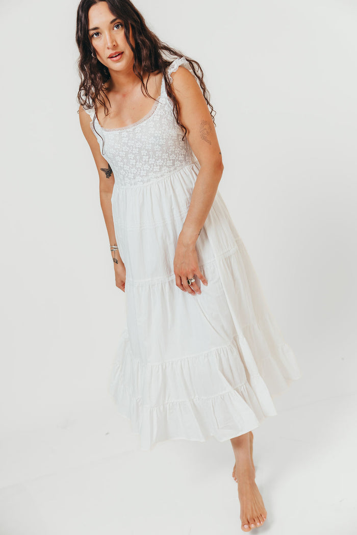 Shiloh 100% Cotton Ruffle Tiered Maxi Dress in White *Final Sale*