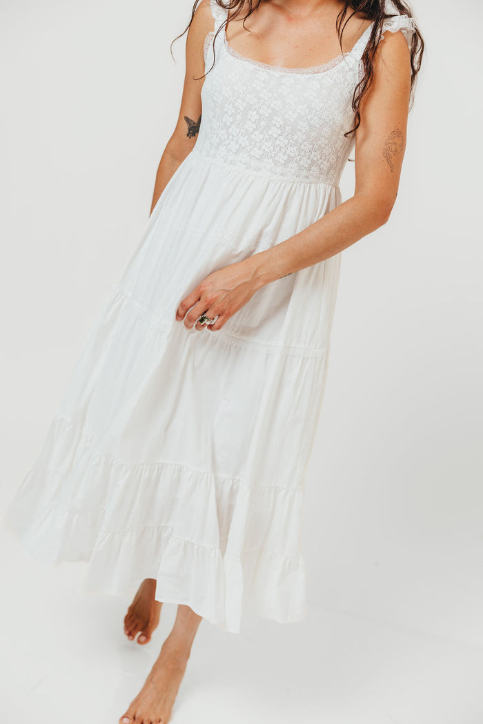 Shiloh 100% Cotton Ruffle Tiered Maxi Dress in White *Final Sale*