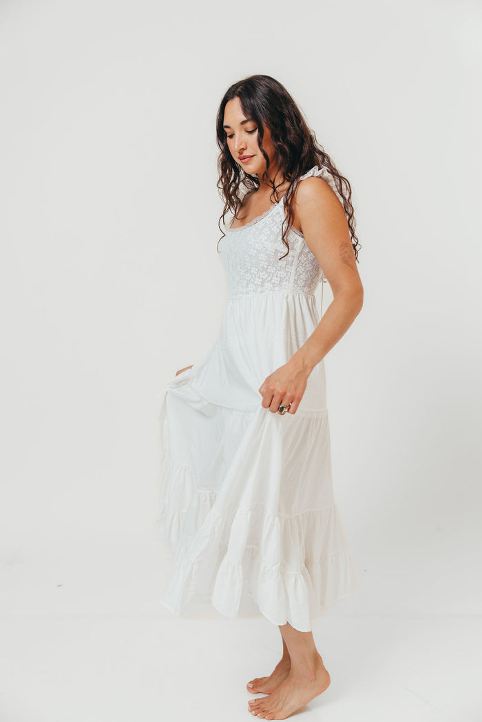 Shiloh 100% Cotton Ruffle Tiered Maxi Dress in White *Final Sale*
