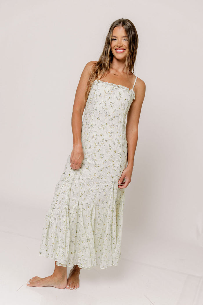 Sidney Floral Mermaid Midi Dress in Ivory