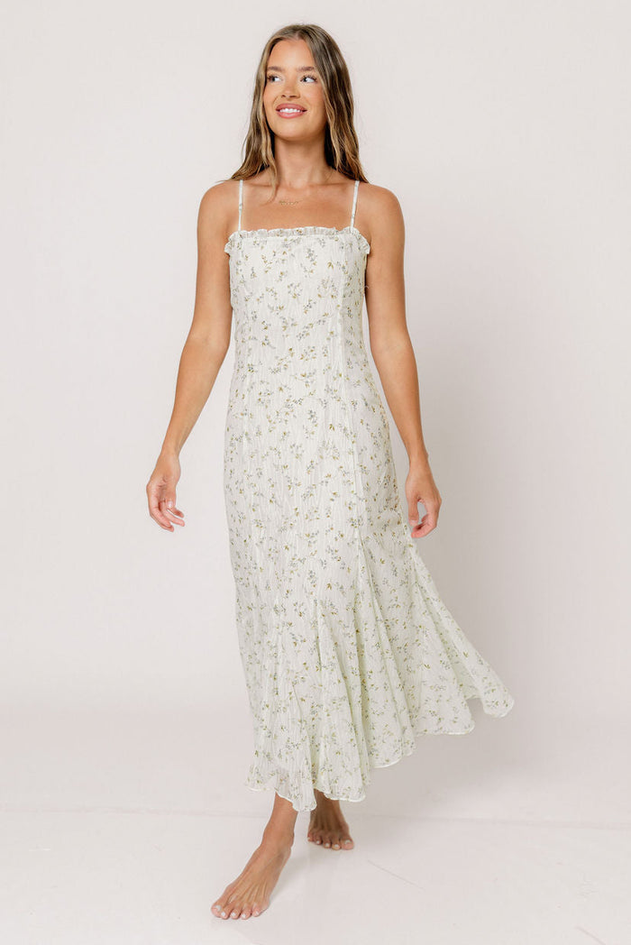 Sidney Floral Mermaid Midi Dress in Ivory