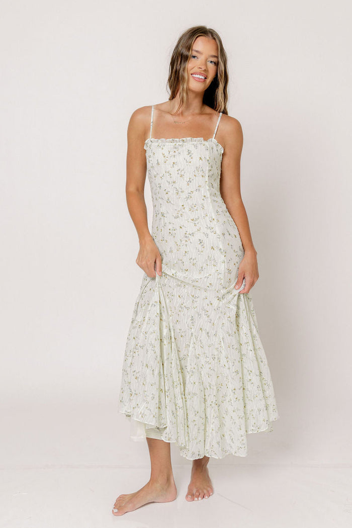 Sidney Floral Mermaid Midi Dress in Ivory