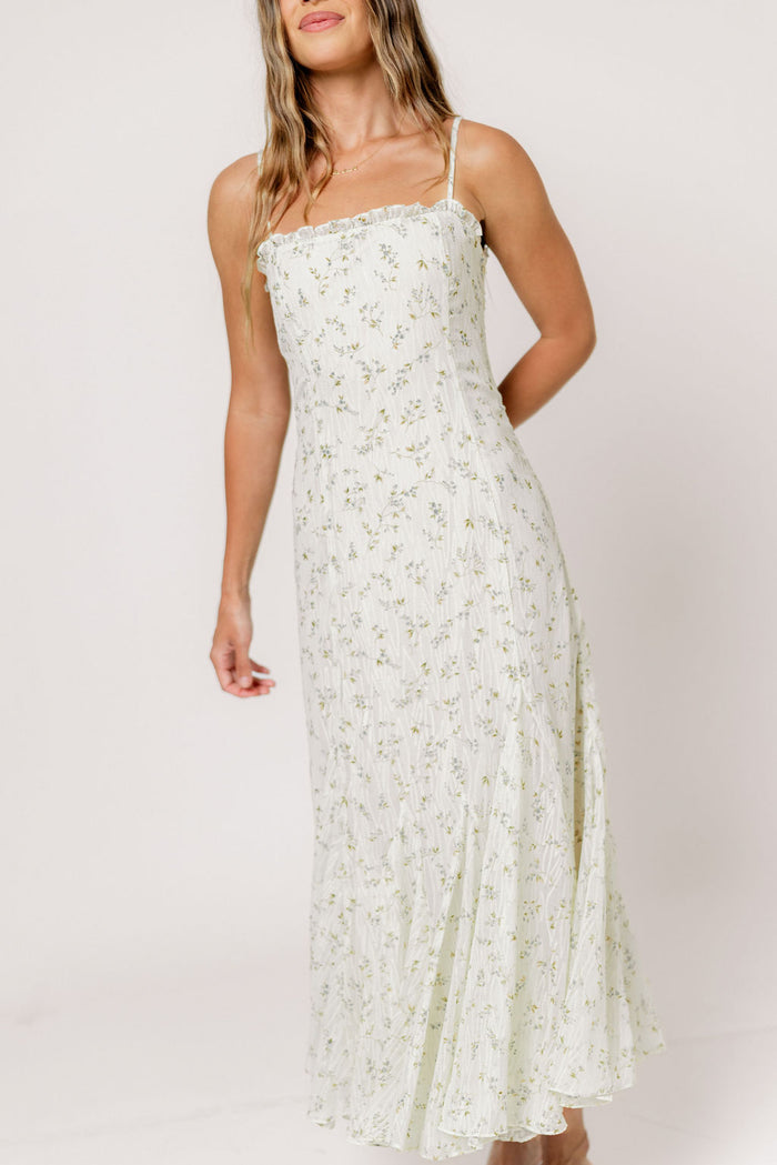 Sidney Floral Mermaid Midi Dress in Ivory