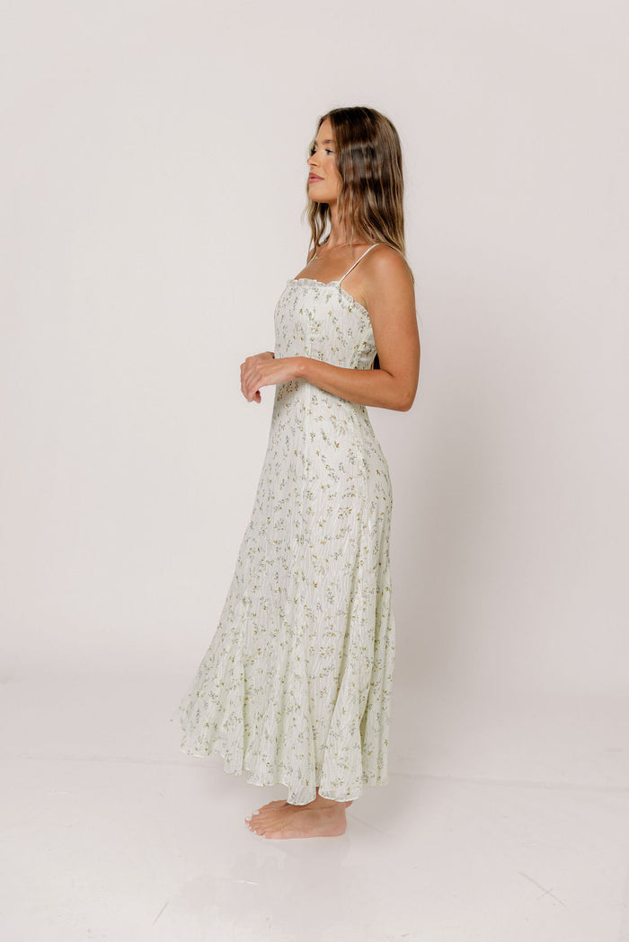 Sidney Floral Mermaid Midi Dress in Ivory