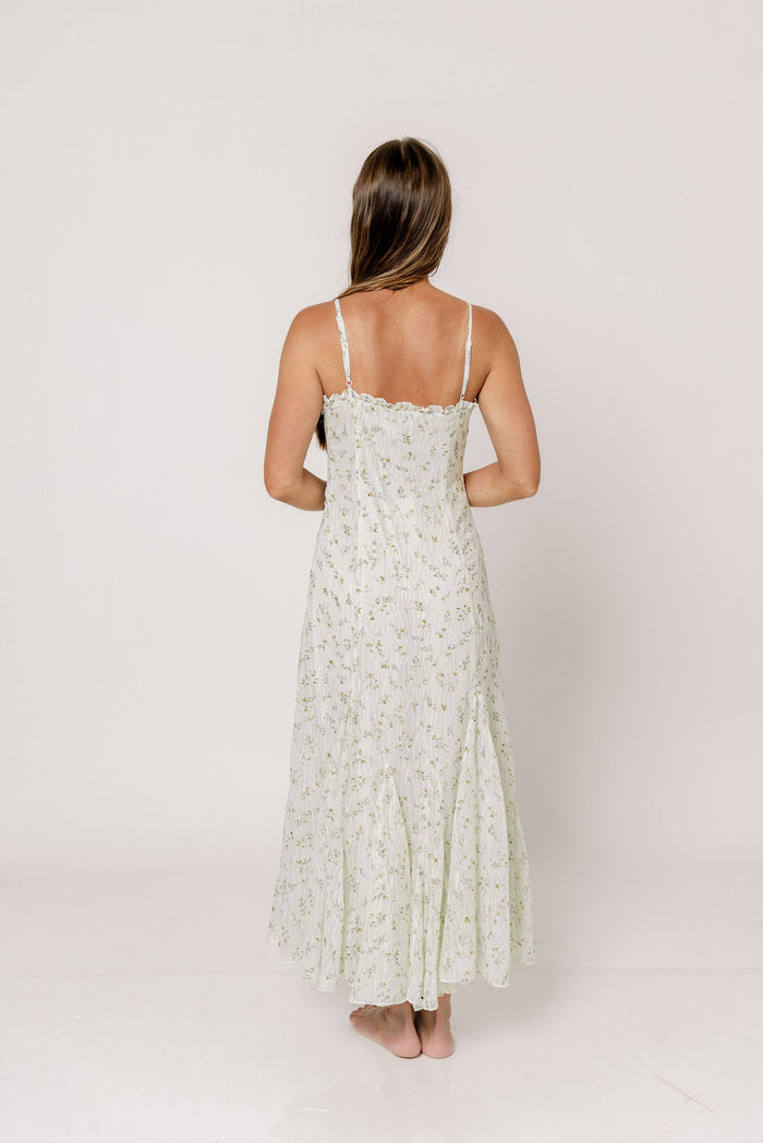 Sidney Floral Mermaid Midi Dress in Ivory