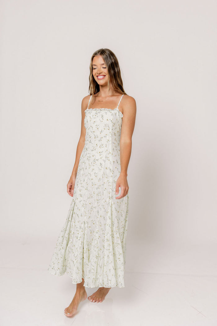 Sidney Floral Mermaid Midi Dress in Ivory
