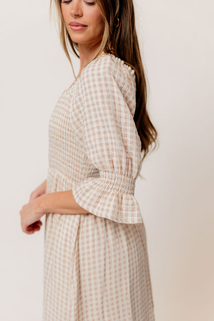 Sienna 100% Cotton Puff Sleeve Maxi Dress in Rose Plaid (Lined) - Bump Friendly