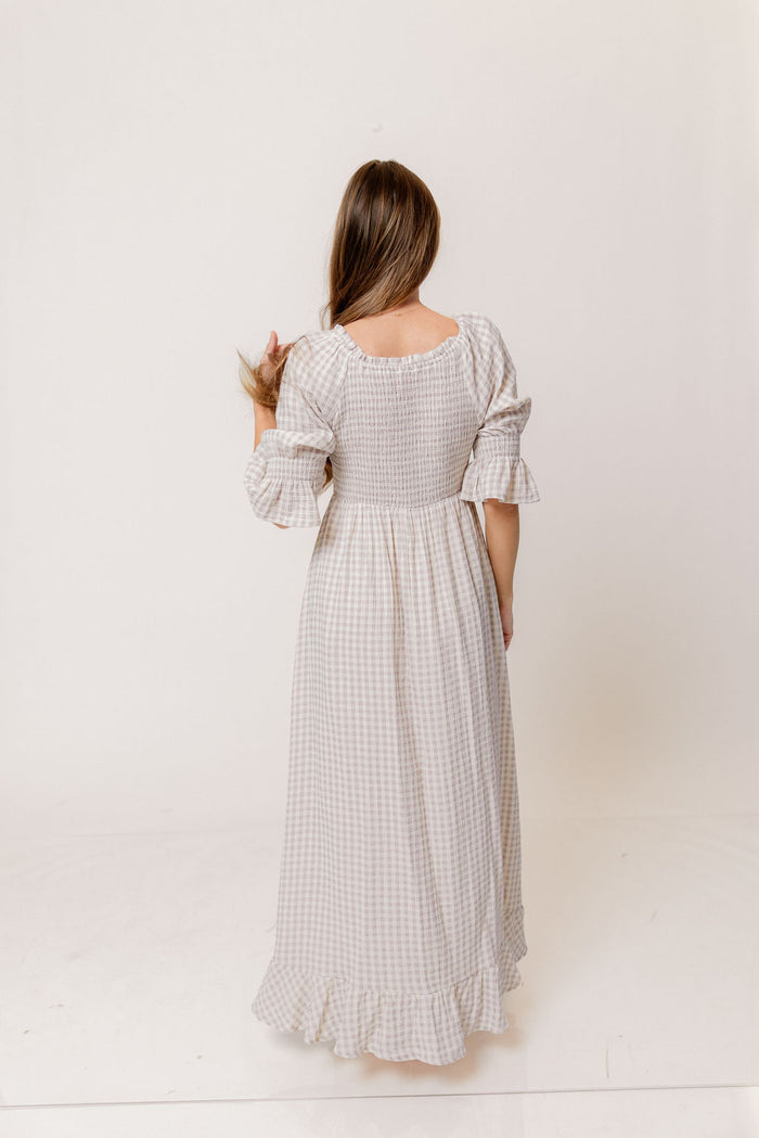 Sienna 100% Cotton Puff Sleeve Maxi Dress in Wisteria Plaid (Lined) - Bump Friendly